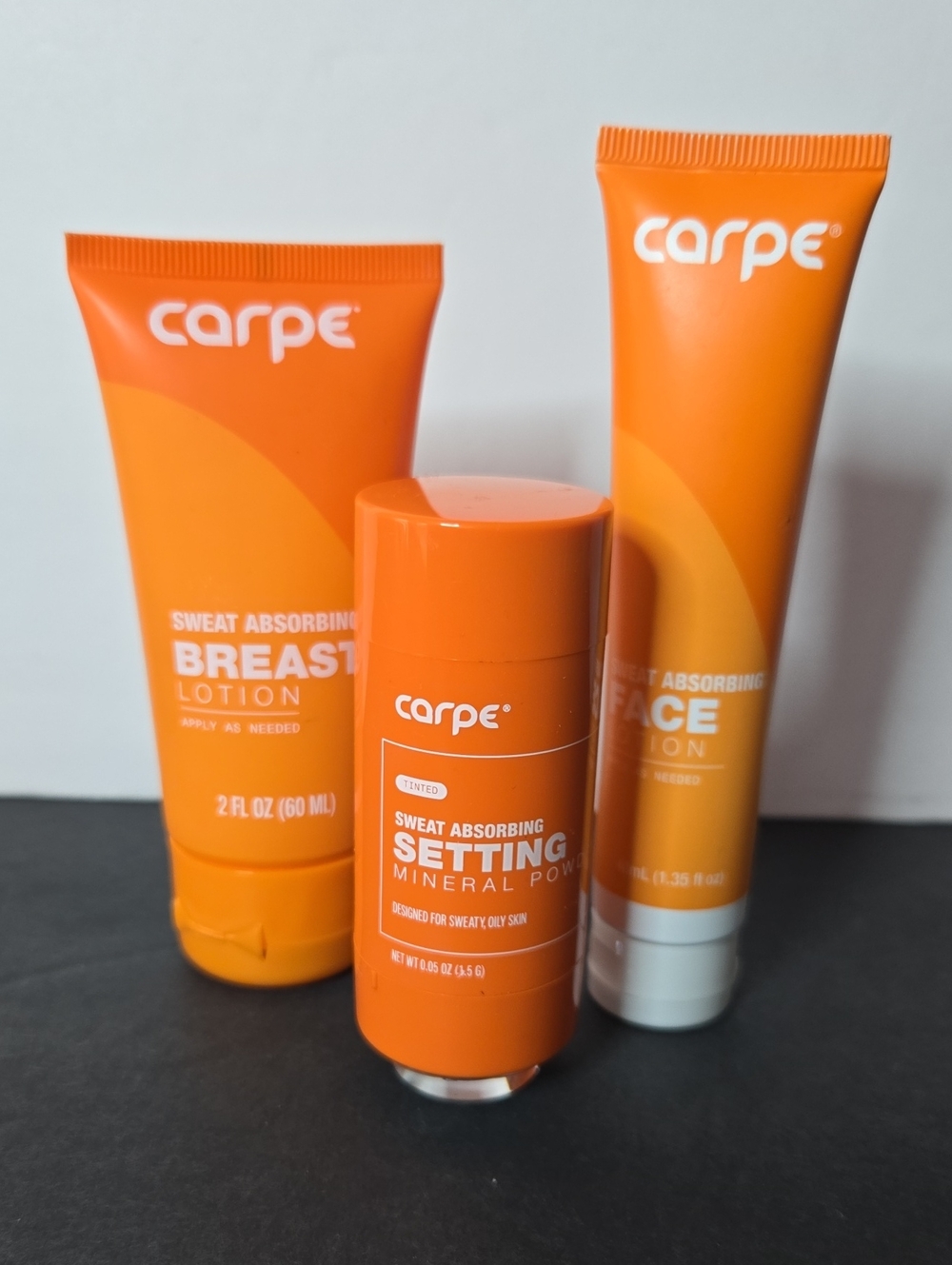 Carpe Sweat Absorbing Skincare Trio Face and Breast Lotion & Face Mineral Powder